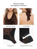 Popilush® Shapewear Leopard Cowl Neck Halter Tummy Control Bodysuit