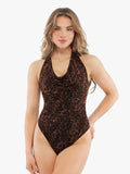 Popilush® Leopard / XS Shapewear Leopard Cowl Neck Halter Tummy Control Bodysuit
