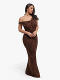 Popilush® Shapewear Leopard Cowl Neck Ruched Sculpting Maxi Dress