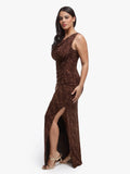 Popilush® Shapewear Leopard Cowl Neck Ruched Sculpting Maxi Dress
