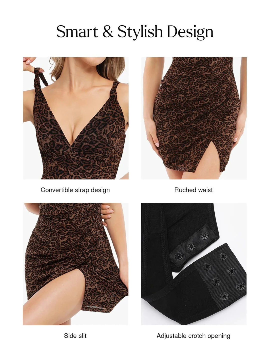 Popilush® Shapewear Leopard Sculpting Side Slit Mini Dress