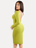 Popilush® Low Back Formal Bodycon Party Winter Gown Shapewear Long Sleeve Boat Neck Sculpting Midi Dress