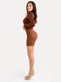 Popilush® Low Back Formal Bodycon Party Winter Gown Shapewear Long Sleeve Boat Neck Sculpting Midi Dress