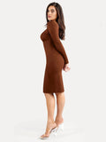 Popilush® Low Back Formal Bodycon Party Winter Gown Shapewear Long Sleeve Boat Neck Sculpting Midi Dress