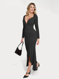 Popilush® Sculpting Formal Party Bodycon Winter Cocktail Gown Shapewear Long Sleeve Lace Trim Sculpting Mermaid Maxi Dress