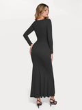 Popilush® Sculpting Formal Party Bodycon Winter Cocktail Gown Shapewear Long Sleeve Lace Trim Sculpting Mermaid Maxi Dress