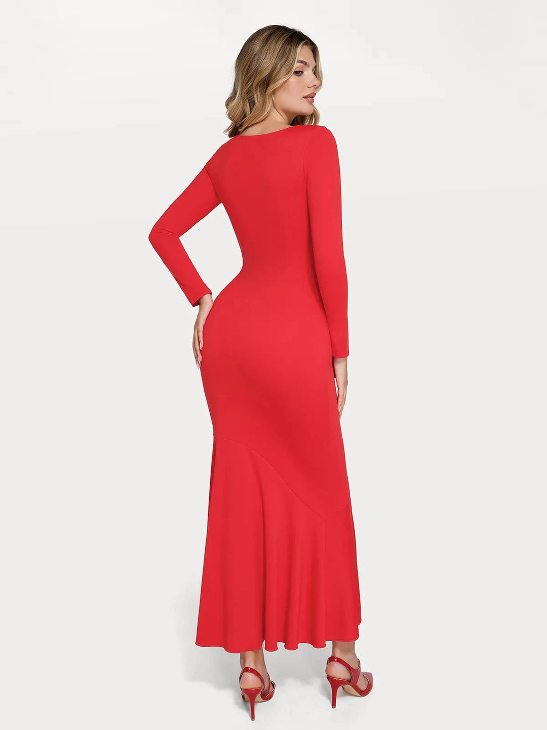 Popilush® Sculpting Formal Party Bodycon Winter Cocktail Gown Shapewear Long Sleeve Lace Trim Sculpting Mermaid Maxi Dress