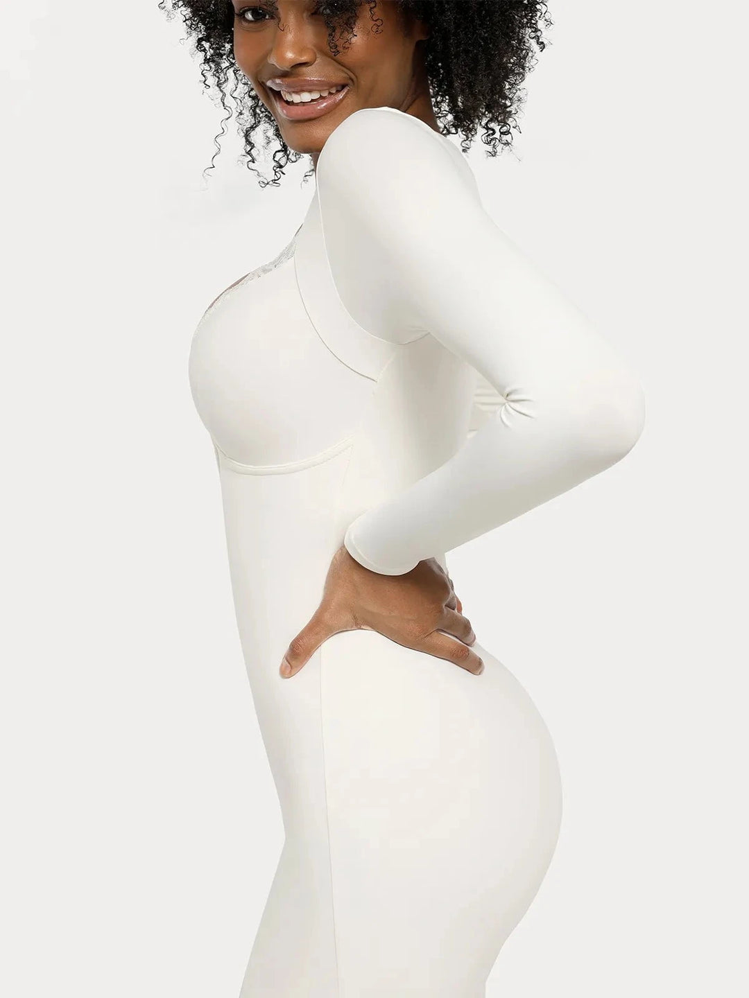 Popilush® Sculpting Formal Party Bodycon Winter Cocktail Gown Shapewear Long Sleeve Lace Trim Sculpting Mermaid Maxi Dress