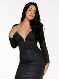 Popilush® Tops Body Shaper Sculpting Winter Shapewear Long Sleeve Lace Trim V-Neck Slimming Bodysuit