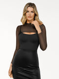 Popilush® Sexy Tops Body Shaper Winter Shapewear Long Sleeve Mesh Shrug Sculpting Bodysuit Set