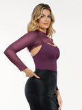 Popilush® Sexy Tops Body Shaper Winter Shapewear Long Sleeve Mesh Shrug Sculpting Bodysuit Set