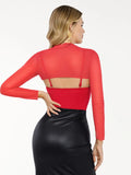 Popilush® Sexy Tops Body Shaper Winter Shapewear Long Sleeve Mesh Shrug Sculpting Bodysuit Set