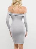 Popilush® Christmas Party Cocktail Evening Gown Shapewear Long Sleeve Off-the-Shoulder Bodycon Mini Dress