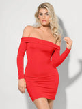 Popilush® Christmas Party Cocktail Evening Gown Shapewear Long Sleeve Off-the-Shoulder Bodycon Mini Dress