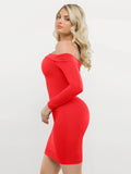 Popilush® Christmas Party Cocktail Evening Gown Shapewear Long Sleeve Off-the-Shoulder Bodycon Mini Dress