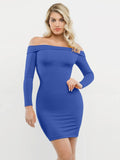 Popilush® Christmas Party Cocktail Evening Gown Blue / XS Shapewear Long Sleeve Off-the-Shoulder Bodycon Mini Dress