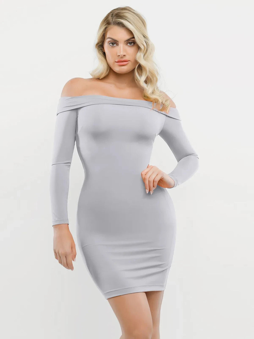 Popilush® Christmas Party Cocktail Evening Gown Gray / XS Shapewear Long Sleeve Off-the-Shoulder Bodycon Mini Dress