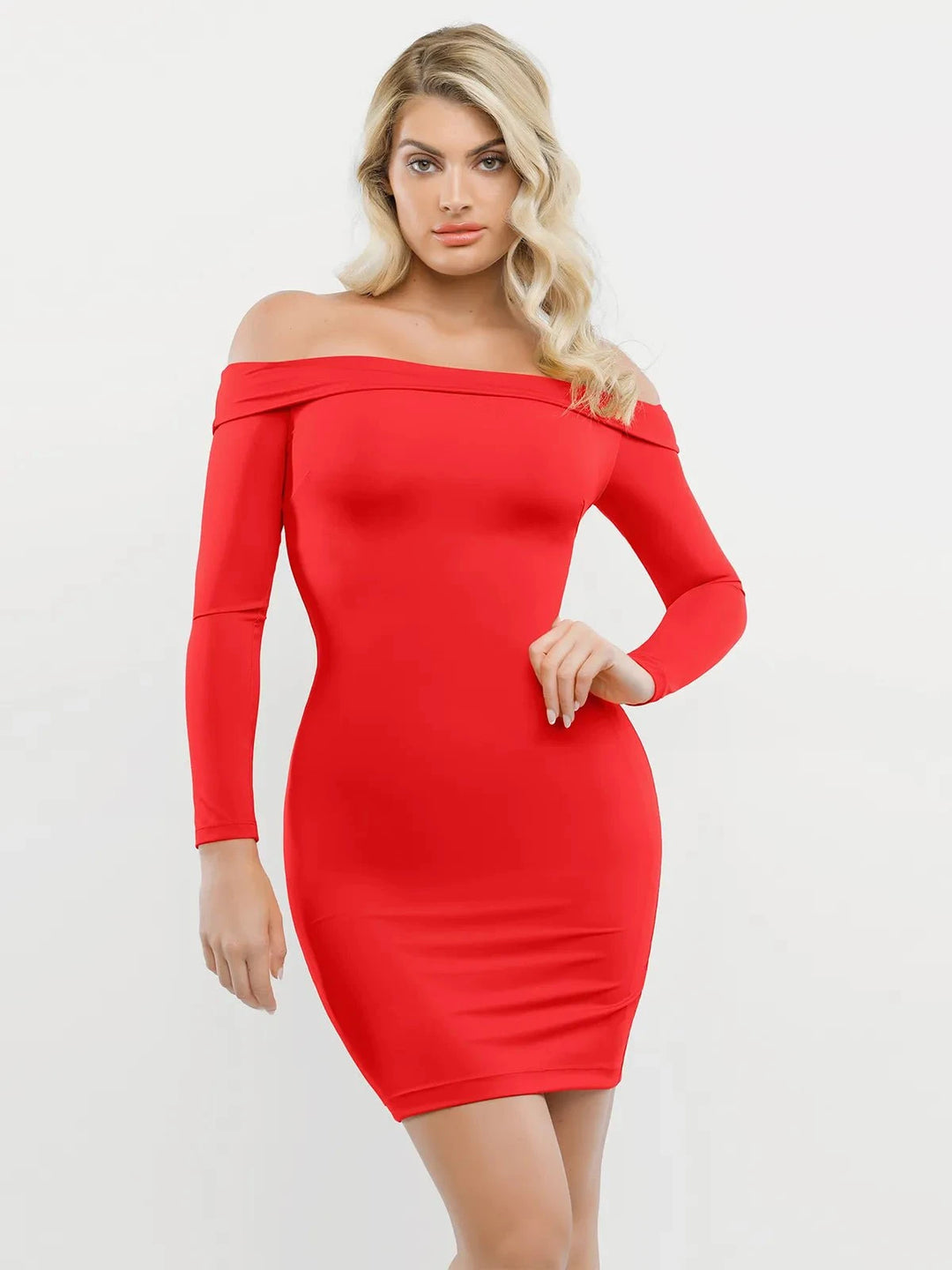 Popilush® Christmas Party Cocktail Evening Gown Red / XS Shapewear Long Sleeve Off-the-Shoulder Bodycon Mini Dress