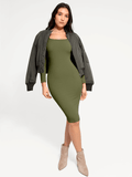 Popilush® Bodycon Party Cocktail Short Loungewear Shapewear Long Sleeve Square Neck Modal Slimming Midi Dress