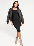 Popilush® Bodycon Party Cocktail Short Loungewear Shapewear Long Sleeve Square Neck Modal Slimming Midi Dress