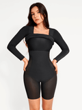 Popilush® Bodycon Party Cocktail Short Loungewear Shapewear Long Sleeve Square Neck Modal Slimming Midi Dress