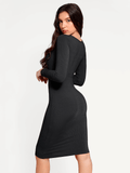 Popilush® Bodycon Party Cocktail Short Loungewear Shapewear Long Sleeve Square Neck Modal Slimming Midi Dress