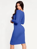 Popilush® Bodycon Party Cocktail Short Loungewear Shapewear Long Sleeve Square Neck Modal Slimming Midi Dress