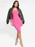 Popilush® Bodycon Party Cocktail Short Loungewear Shapewear Long Sleeve Square Neck Modal Slimming Midi Dress