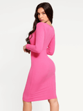 Popilush® Bodycon Party Cocktail Short Loungewear Shapewear Long Sleeve Square Neck Modal Slimming Midi Dress