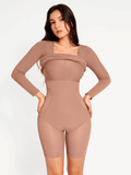 Popilush® Bodycon Party Cocktail Short Loungewear Shapewear Long Sleeve Square Neck Modal Slimming Midi Dress