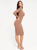 Popilush® Bodycon Party Cocktail Short Loungewear Shapewear Long Sleeve Square Neck Modal Slimming Midi Dress