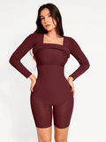 Popilush® Bodycon Party Cocktail Short Loungewear Shapewear Long Sleeve Square Neck Modal Slimming Midi Dress