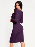 Popilush® Bodycon Party Cocktail Short Loungewear Shapewear Long Sleeve Square Neck Modal Slimming Midi Dress