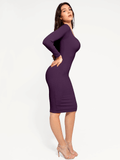 Popilush® Bodycon Party Cocktail Short Loungewear Shapewear Long Sleeve Square Neck Modal Slimming Midi Dress