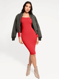 Popilush® Bodycon Party Cocktail Short Loungewear Shapewear Long Sleeve Square Neck Modal Slimming Midi Dress