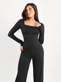 Popilush® Casual Jumpsuit Winter Shapewear Long Sleeve Square Neck Slimming Wide Leg Jumpsuit