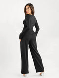 Popilush® Casual Jumpsuit Winter Shapewear Long Sleeve Square Neck Slimming Wide Leg Jumpsuit