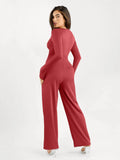 Popilush® Casual Jumpsuit Winter Shapewear Long Sleeve Square Neck Slimming Wide Leg Jumpsuit