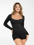 Black long sleeve shapewear romper from Popilush®, tummy control