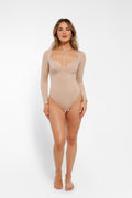 Popilush® Shapewear Long Sleeve Tummy Control V Neck Bodysuit