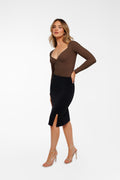 Popilush® Shapewear Long Sleeve Tummy Control V Neck Bodysuit
