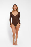 Popilush® Shapewear Long Sleeve Tummy Control V Neck Bodysuit