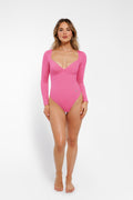 Popilush® Shapewear Long Sleeve Tummy Control V Neck Bodysuit