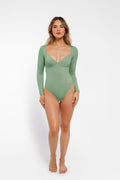 Popilush® Shapewear Long Sleeve Tummy Control V Neck Bodysuit