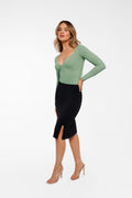 Popilush® Shapewear Long Sleeve Tummy Control V Neck Bodysuit
