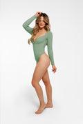 Popilush® Shapewear Long Sleeve Tummy Control V Neck Bodysuit