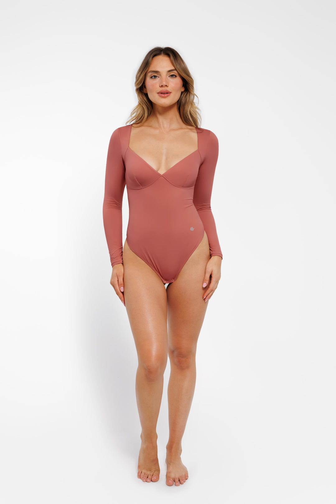 Popilush® Shapewear Long Sleeve Tummy Control V Neck Bodysuit