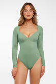 Popilush® Green / S Shapewear Long Sleeve Tummy Control V Neck Bodysuit
