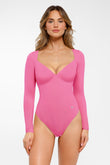 Popilush® Pink / S Shapewear Long Sleeve Tummy Control V Neck Bodysuit