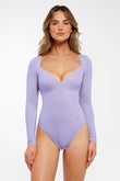Popilush® Purple / S Shapewear Long Sleeve Tummy Control V Neck Bodysuit